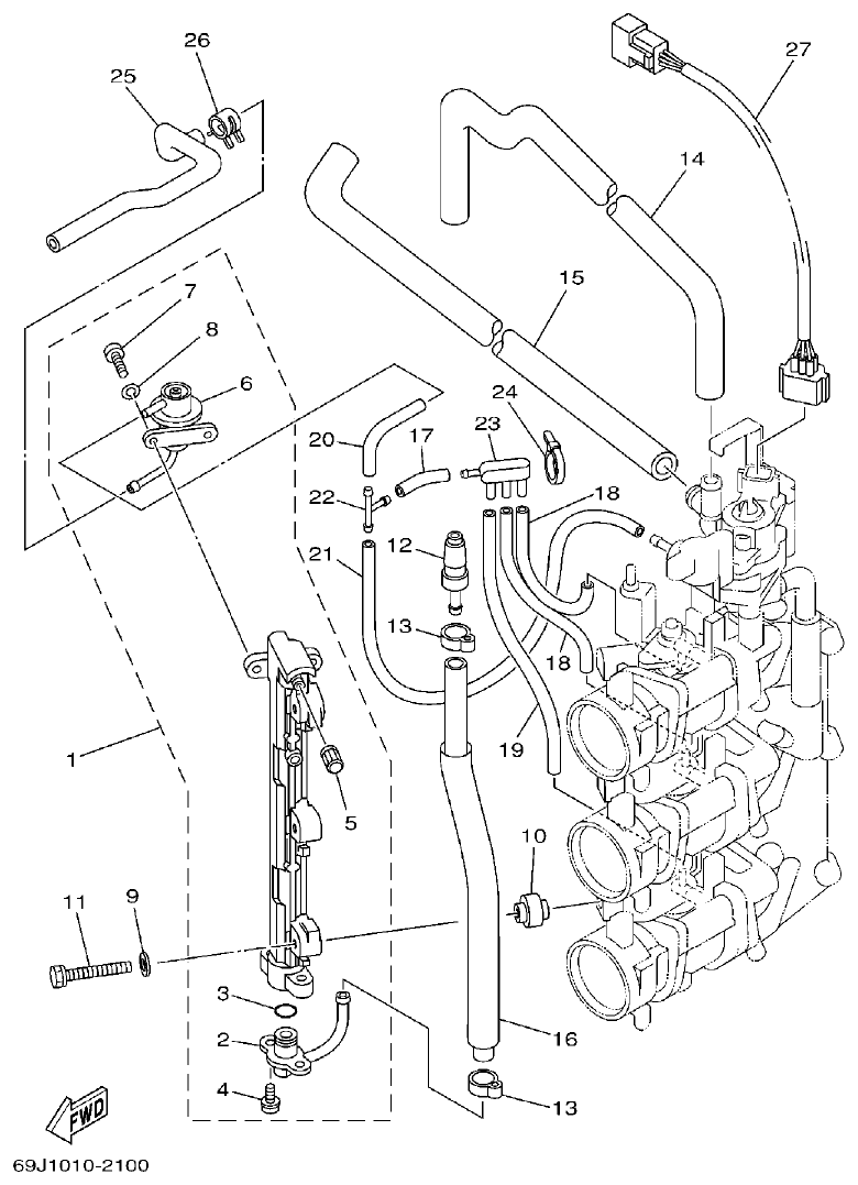 Yamaha A1 THROTTLE BODY ASSY 3 parts diagram